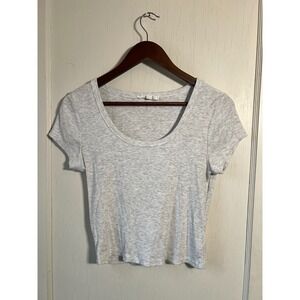 Sage‎ + Stone Ribbed Knit Cropped Tee Shirt Gray Size L